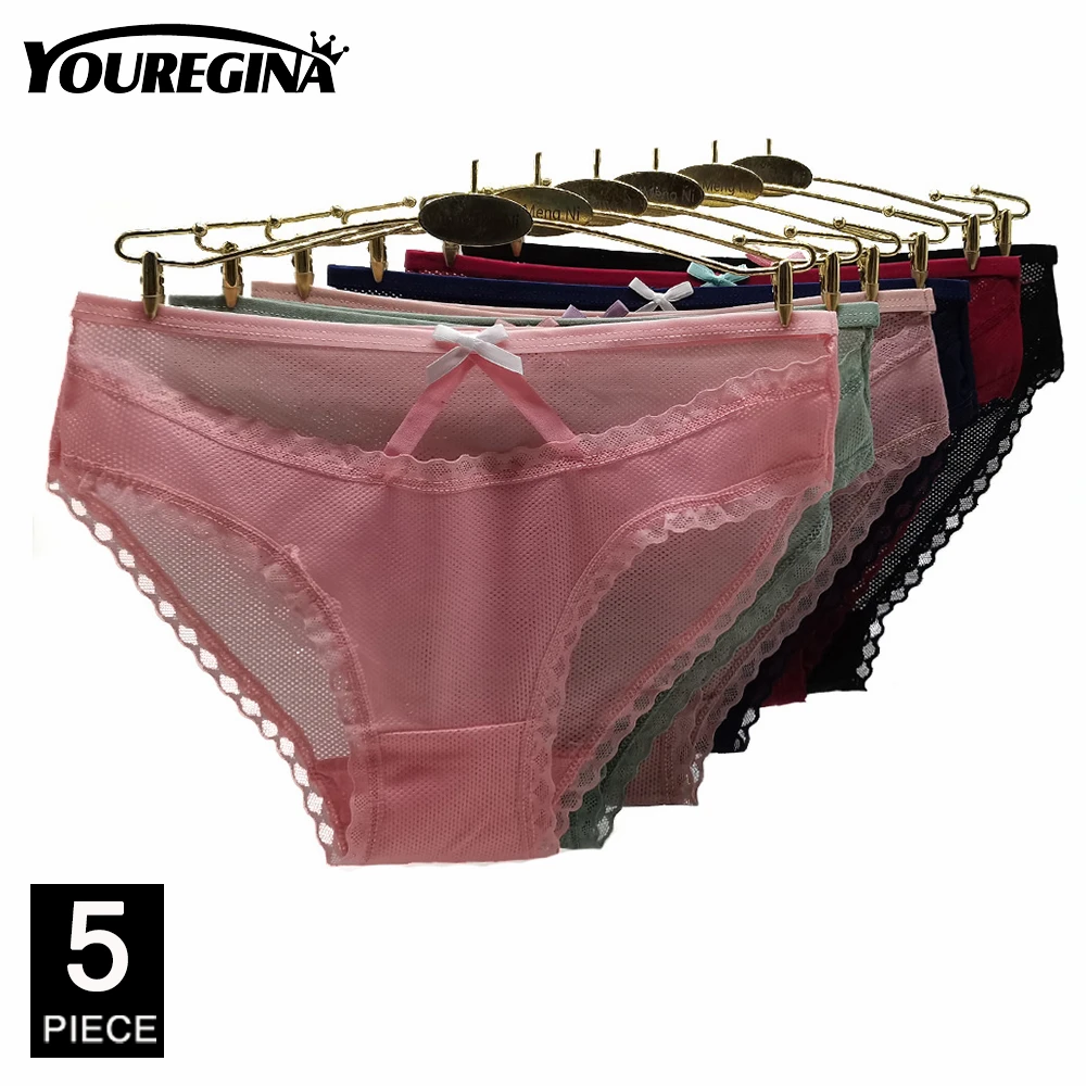 Women's Sexy Lace Underwear Panties Soft Comfortable Underpants Fashion Female Mesh Low-Rise Briefs Ladies Lingerie 5 Pcs/set