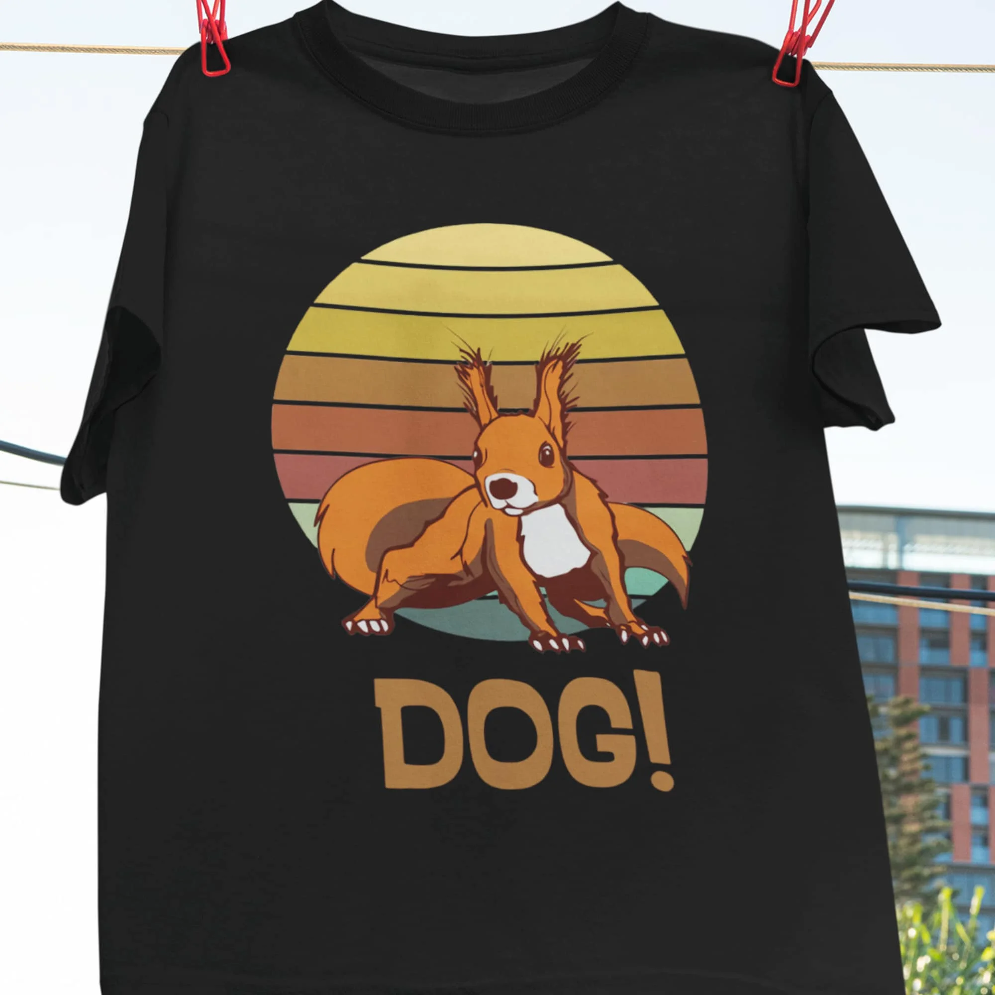 Retro Dog Distraction Squirrel Chasing Reversal T Shirt