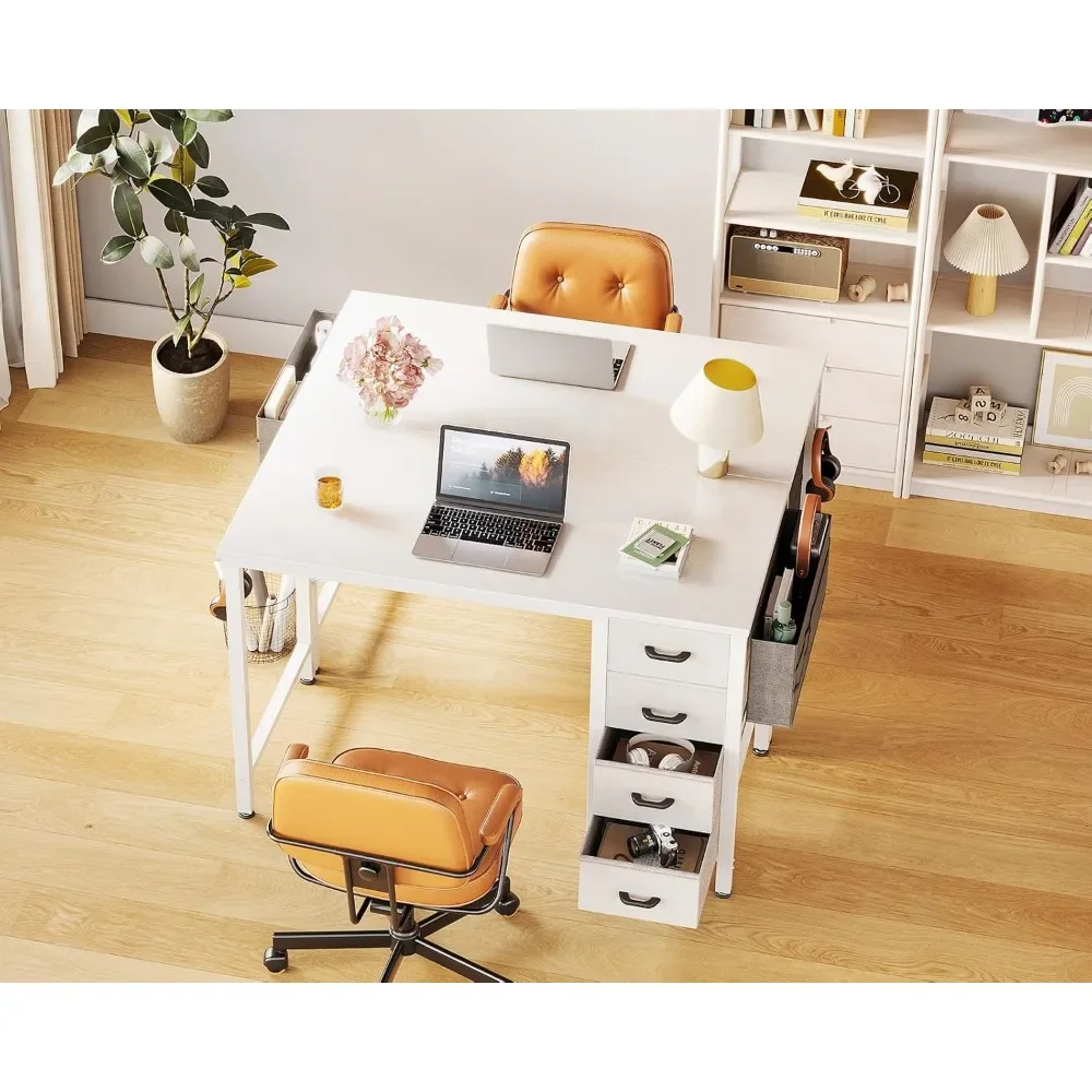 32 Inch Compact Computer Desk with Fabric Drawers, Side Hook, and Storage Bag for Kids' Study Area in Small Spaces