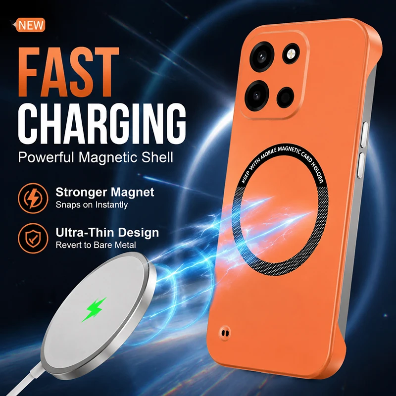 Coques rigides en PC de haute qualité pour OnePlus Nord 6 Nord6 Turbo 6 5G, coques sans cadre, charge magnétique sans fil, coque arrière