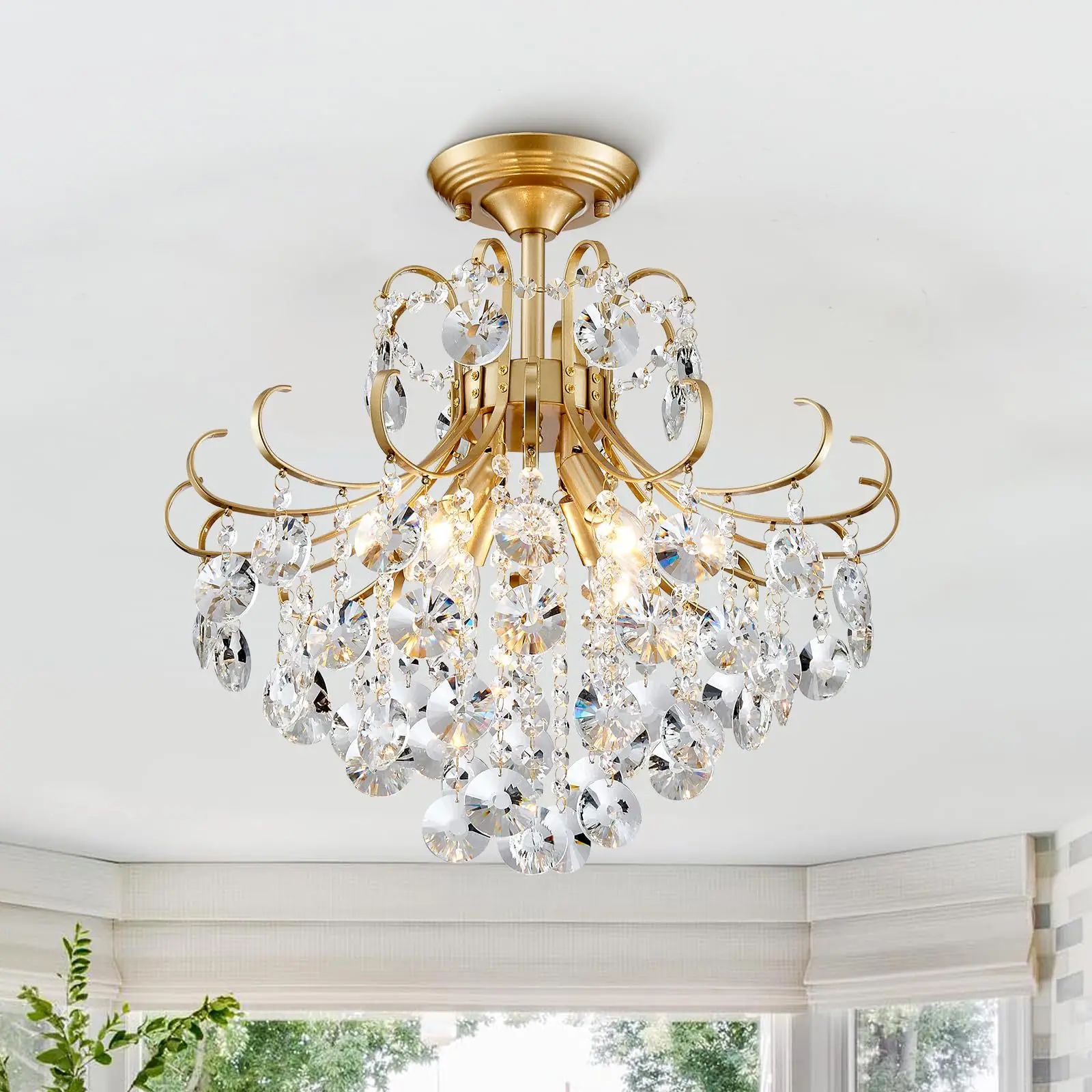 

New European Crystal Chandelier Wrought Iron Post-Modern Dining Room Light French Simple Chandelier