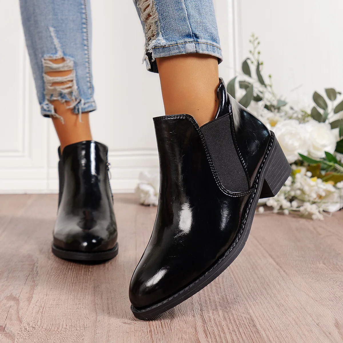 Black High Quality Ladies Shoes Ankle Women's Boots Fashion Pointed Toe Office Career Hot Sale  Shoes for Women Plus Size 42 43