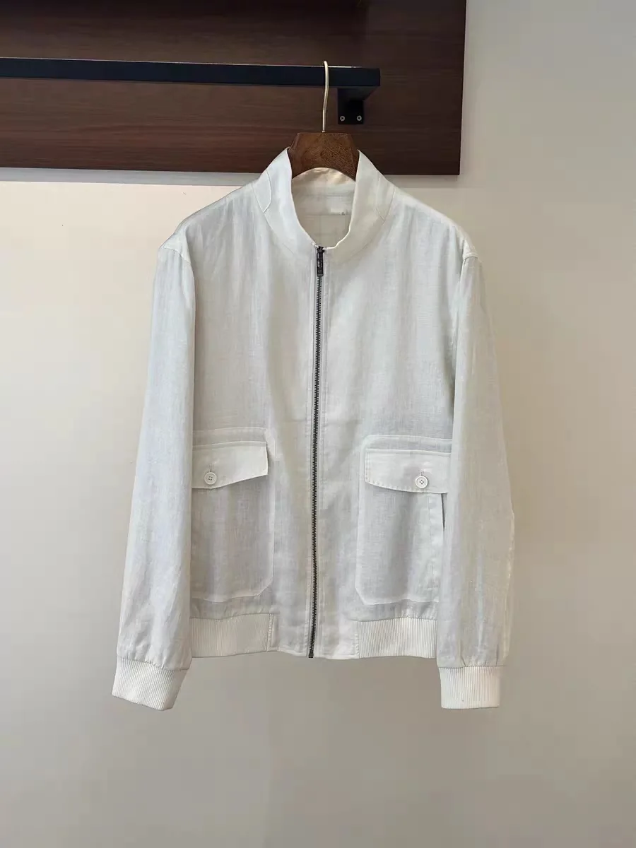 

Мужская льняная куртка в итальянском стиле с двойной молнией и воротником-стойкой, повседневная деловая верхняя одежда, новинка весеннего сезона