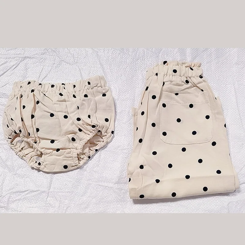 Summer New Baby Linen Pants Korean Kids Spring Organic Cotton Loose Polka Dot Pants Boys And Girls Lantern Trousers