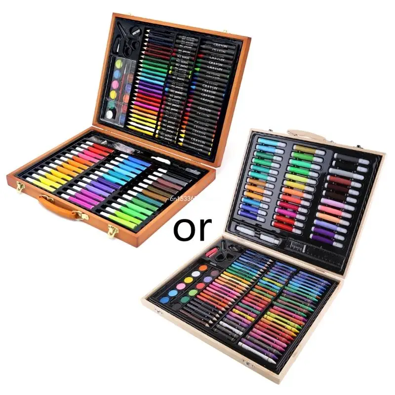 

Pack of 150 Art Set in Wooden for Case with Oil Pastels Watercolor Paints Colored Pencils Watercolor Cakes Gouache Dropship