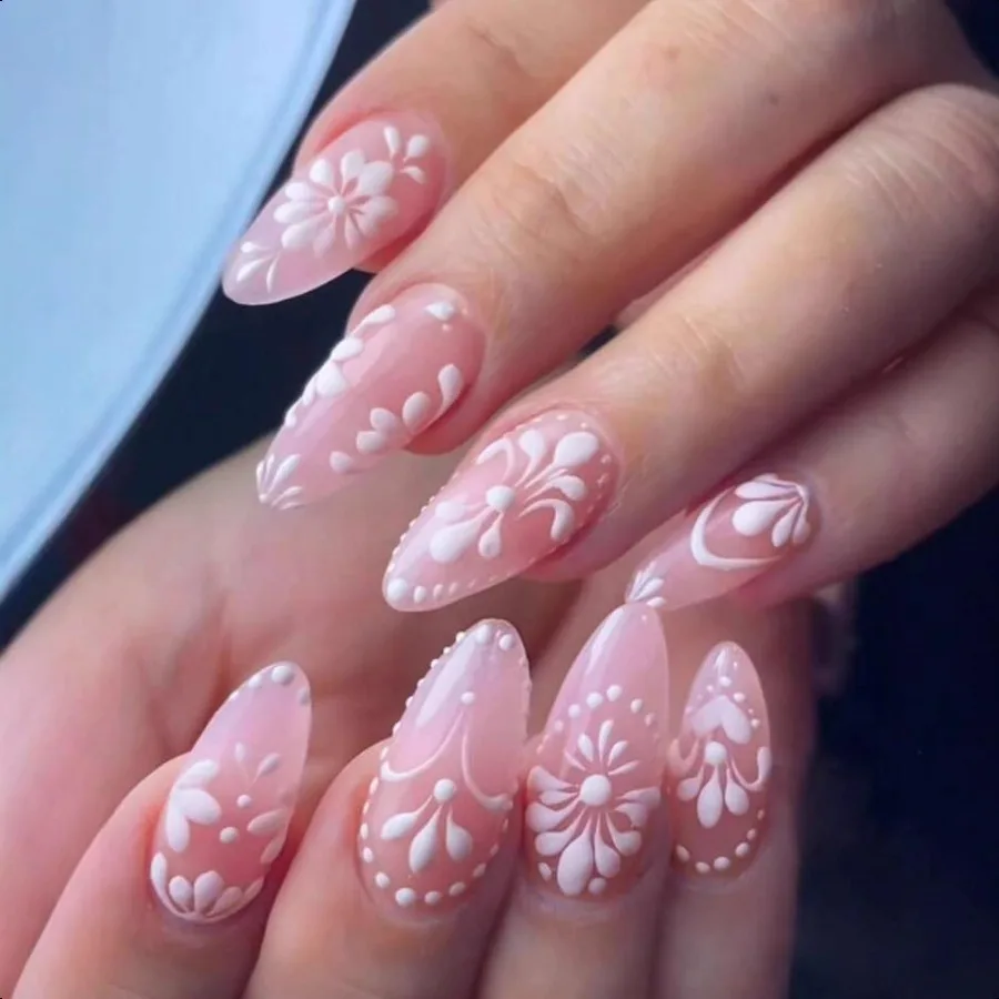 

Миндаль Pr on Nails Розовый цветок Накладные ногти Симпатичные 3D цветочные накладные ногти Полное покрытие Наклейка на ногти Белый клей на ногти Средний для женщин