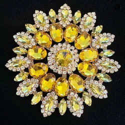 Fiore di strass per cucire in vetro di cristallo superiore giallo dorato, strass a Base d'oro da 11cm, fai da te/abiti da sposa/accessorio per abbigliamento