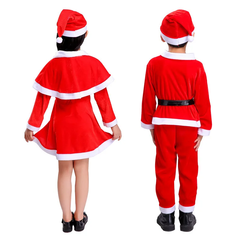 2025Christmas Children Costumes Boy Girl Santa Cosplay Clothes Set Classic Fashion Red Outfits Baby Toddler Kids Xmas Suit Wear