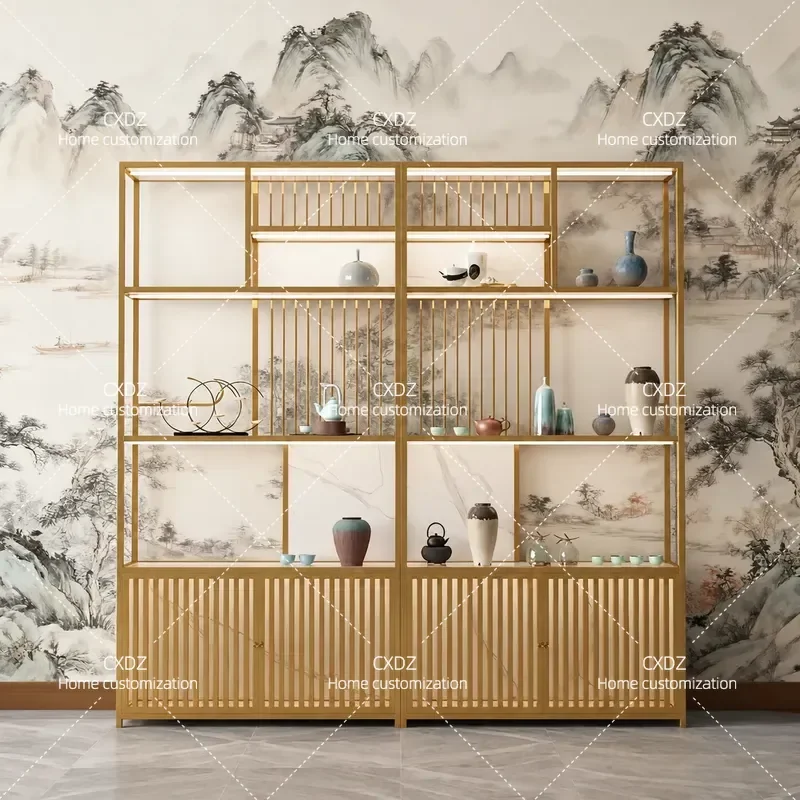 New Factory Tea Set Display Cabinet Wall Mounted Bogu Rack Duobao Pavilion Tea Room Storage Shelf Cup Holder Integrated Unit