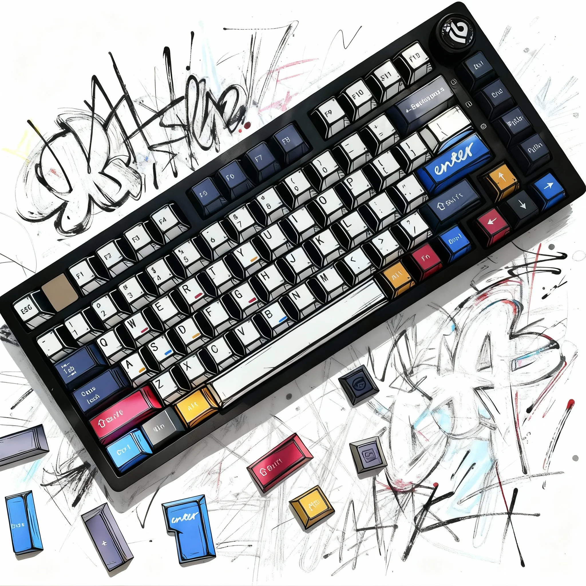 ชุดคีย์แคป Graffiti PBT 130 ปุ่ม โปรไฟล์ Cherry 5 ด้าน พิมพ์ลายด้วยเทคนิค Dye Sublimation สำหรับสวิตช์ Cherry Gateron MX คีย์บอร์ดเกมมิ่ง