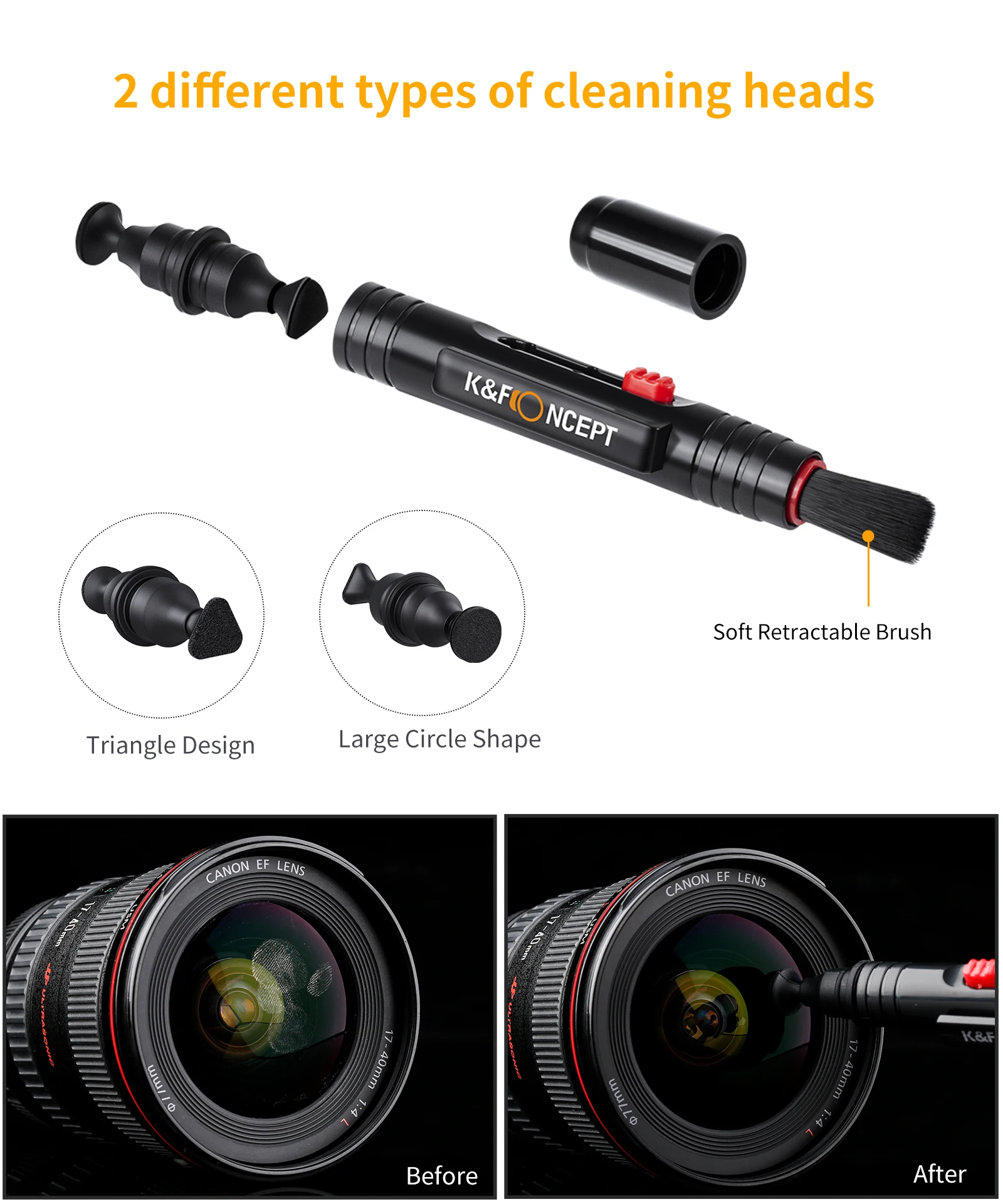 K & F Concept 3 in 1 Kit di pulizia della fotocamera con penna a pennello per obiettivo Rocket Air Blower Kit di pulizia del panno in microfibra per obiettivo della fotocamera LCD