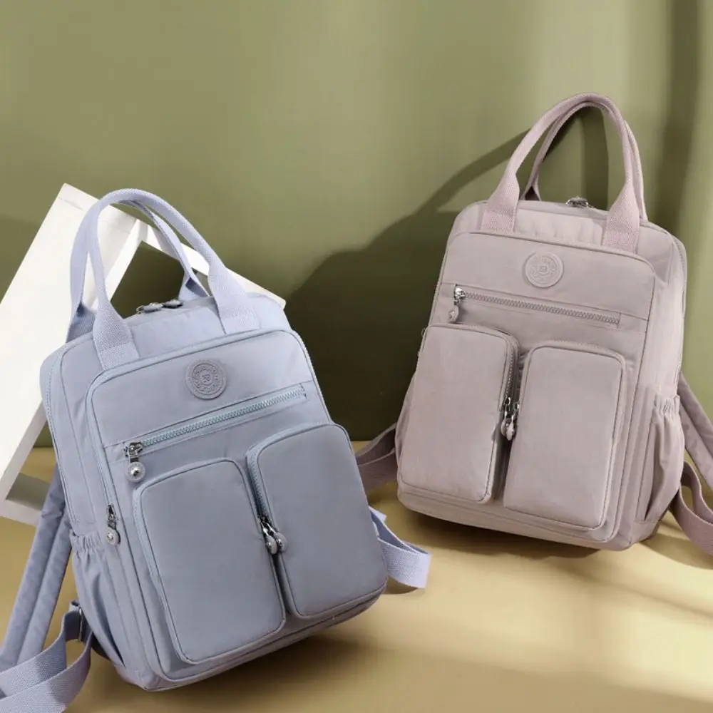 Fashion Waterproof School Bags Soft Handle Solid Multi-pocket Laptop Backpack Nylon Zipper Luggage Bag Woman