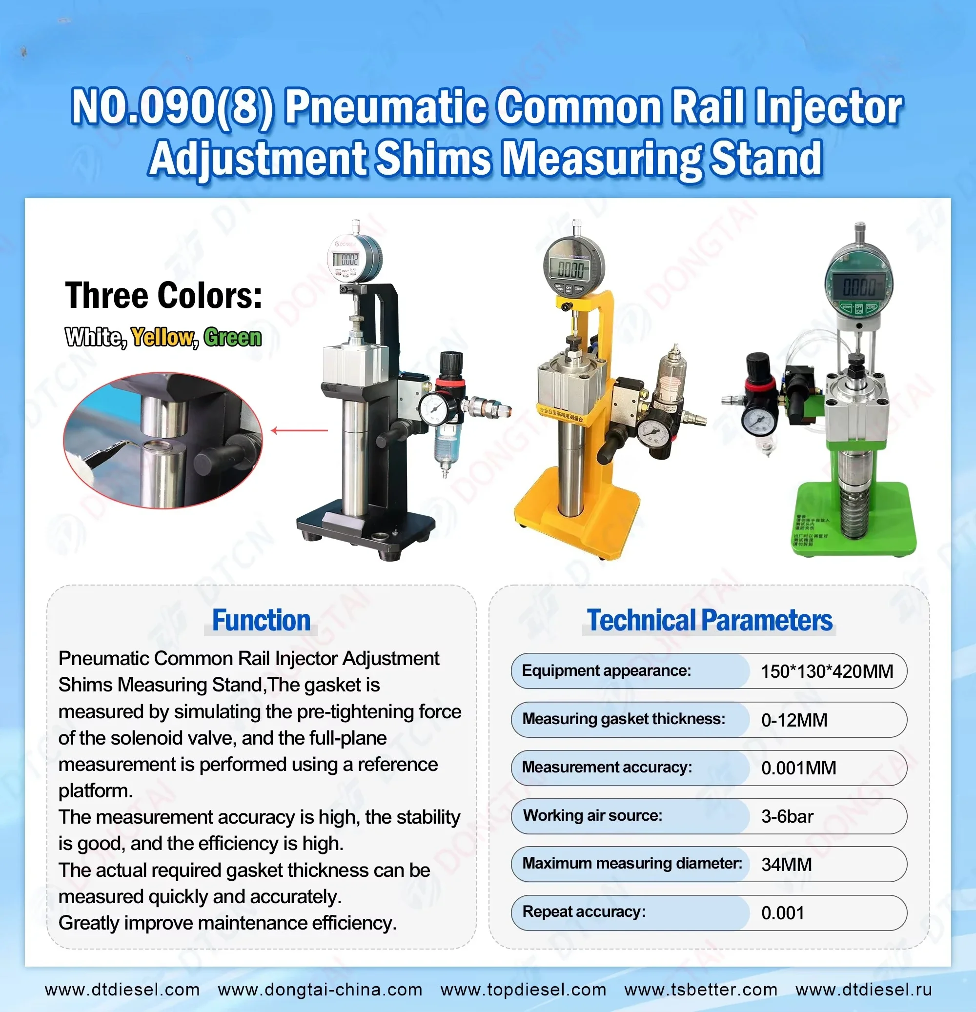CRIN Injector Nozzle Solenoid Valve Adjustment Washer Gaskets Shims Pneumatic Measuring Stand Repair Tools