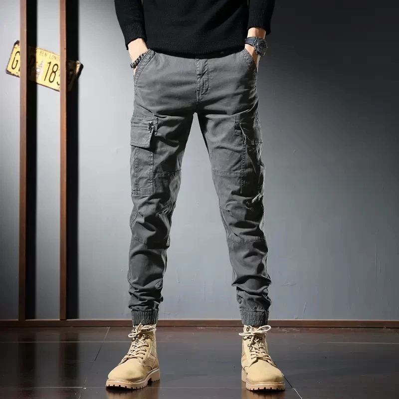 Celana Jeans pria mode jalan hitam hijau longgar pas saku besar kasual celana kargo Hombre ritsleting desainer Hip Hop JOGGER pria overall