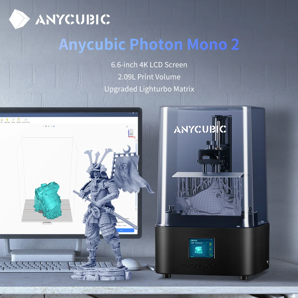 ANYCUBIC 포톤 모노 2 3D 프린터, 6.6 인치 UV 송진 광경화, 4K + 고해상도 LCD 인쇄 크기, 165x143x89mm 