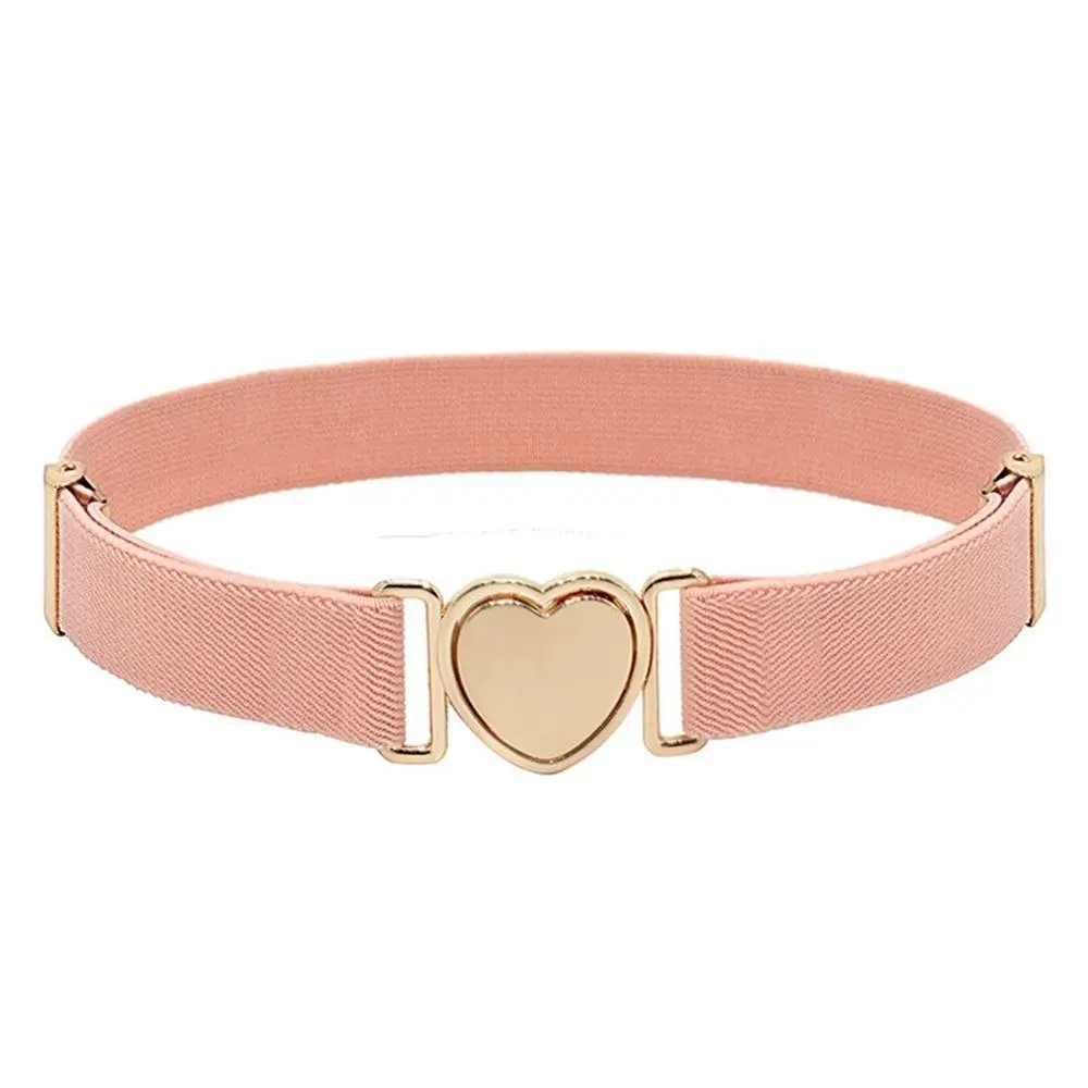 

Simple Solid Color Girl Alloy Uniform Decorations Waist Belt Punch-free Waistband Children Stretch Belts Heart Shape Buckle