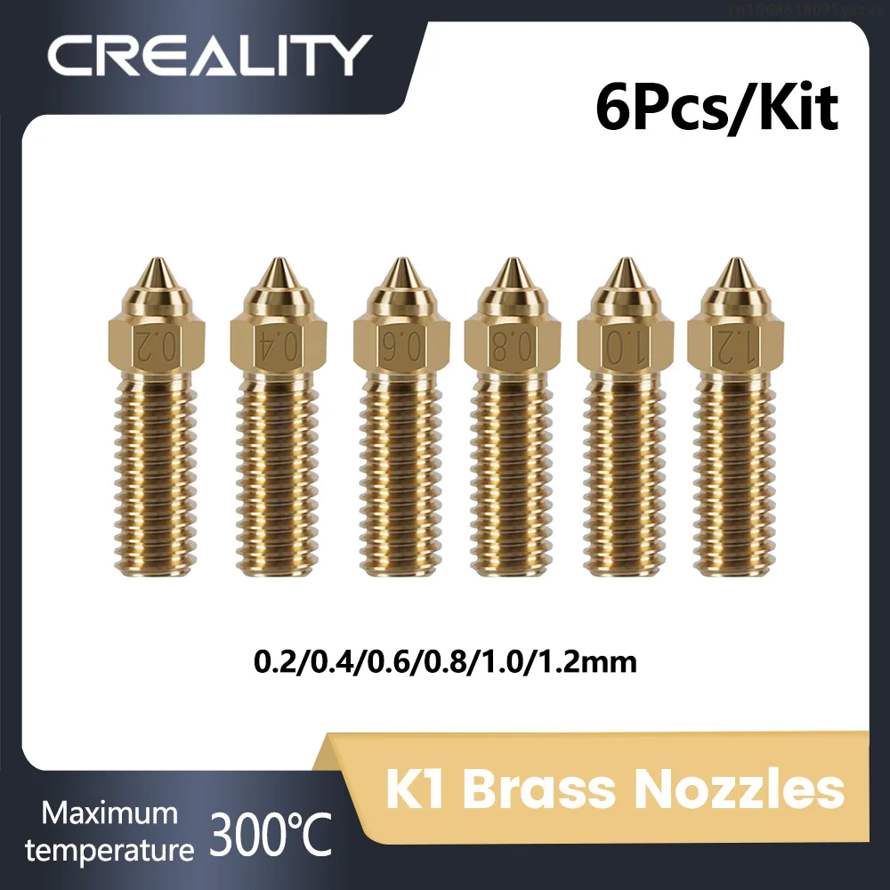 2023 Creality K1 Brass Nozzle 6pcs/Kit M6 0.2/0.4/0.6/0.8/1.0/1.2mm For K1 FDM 3D Printer Parts Non Stick Filament