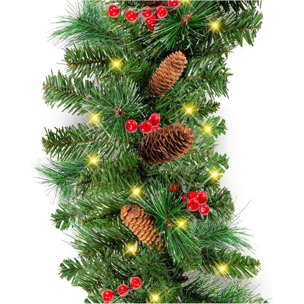 Christmas Decoration 9ft Pre-Lit Holiday Pre-Decorated Christmas Garland for Stairs, Fireplace W/PVC  Christmas Decoration