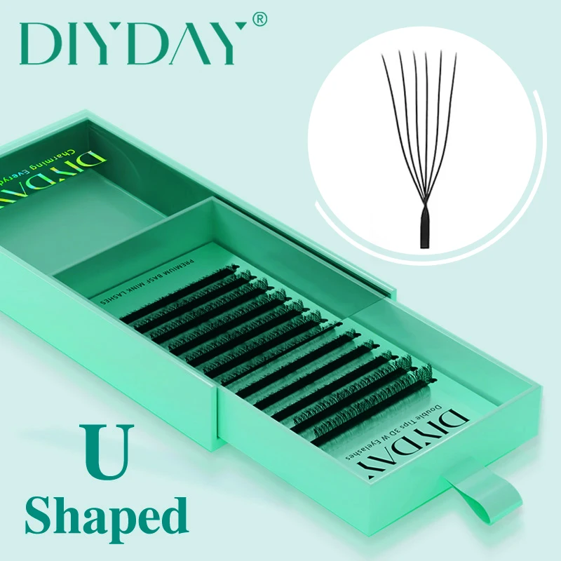 DIYDAY U-6D Extensiones de Pestañas Hechas a Mano en Forma de U, Pestañas de Volumen Preformadas 6D, Fibra BASF PBT, Pestañas Postizas de Visón Natural U6D