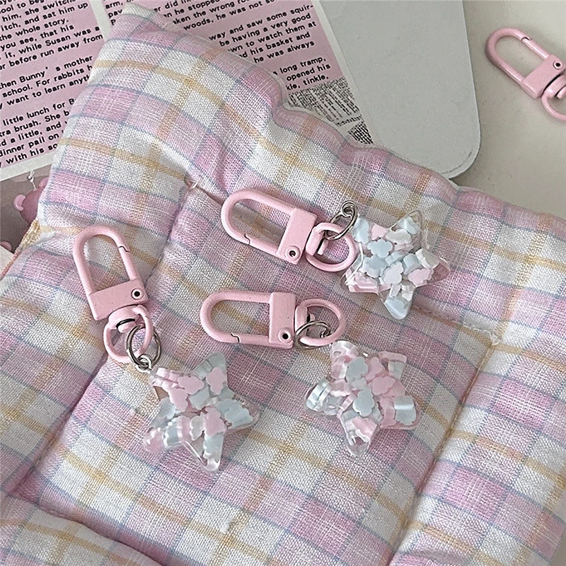 1Pcs Cute Transparent Design Sense Stars Keychain Pendant Keyring For Girls Backpack Headphone Case Accessorie Creative Gifts