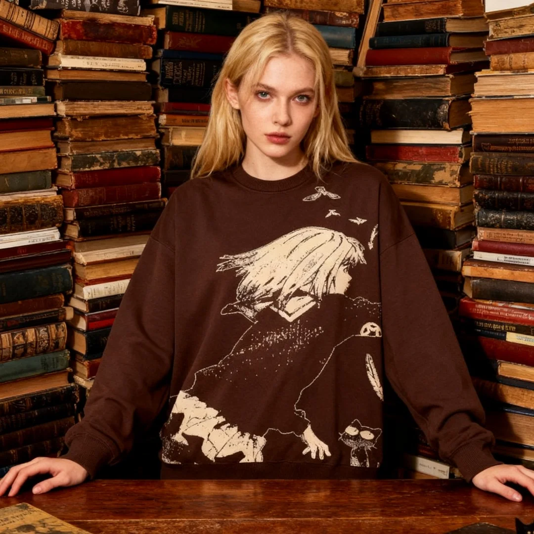 

Hip Hop Girl Print Casual Sweater Streetwear Harajuku Knitted Punk Fashion Pullover Jumpers for Men And Women﻿