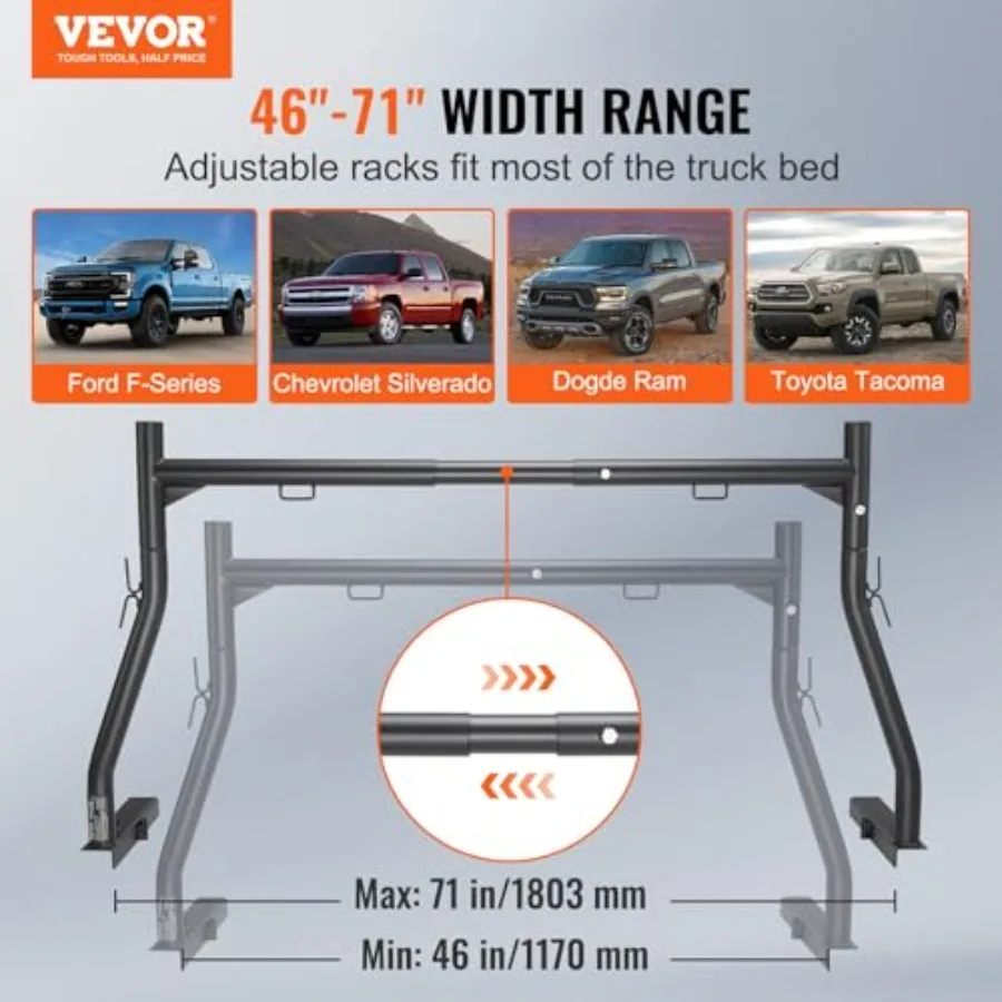 Extendable Steel Truck - 800 lbs Capacity, 46-71 inch, for Kayak, Surfboard, Lumber, Ladder: Heavy-Duty Steel, Black, Adjustabl