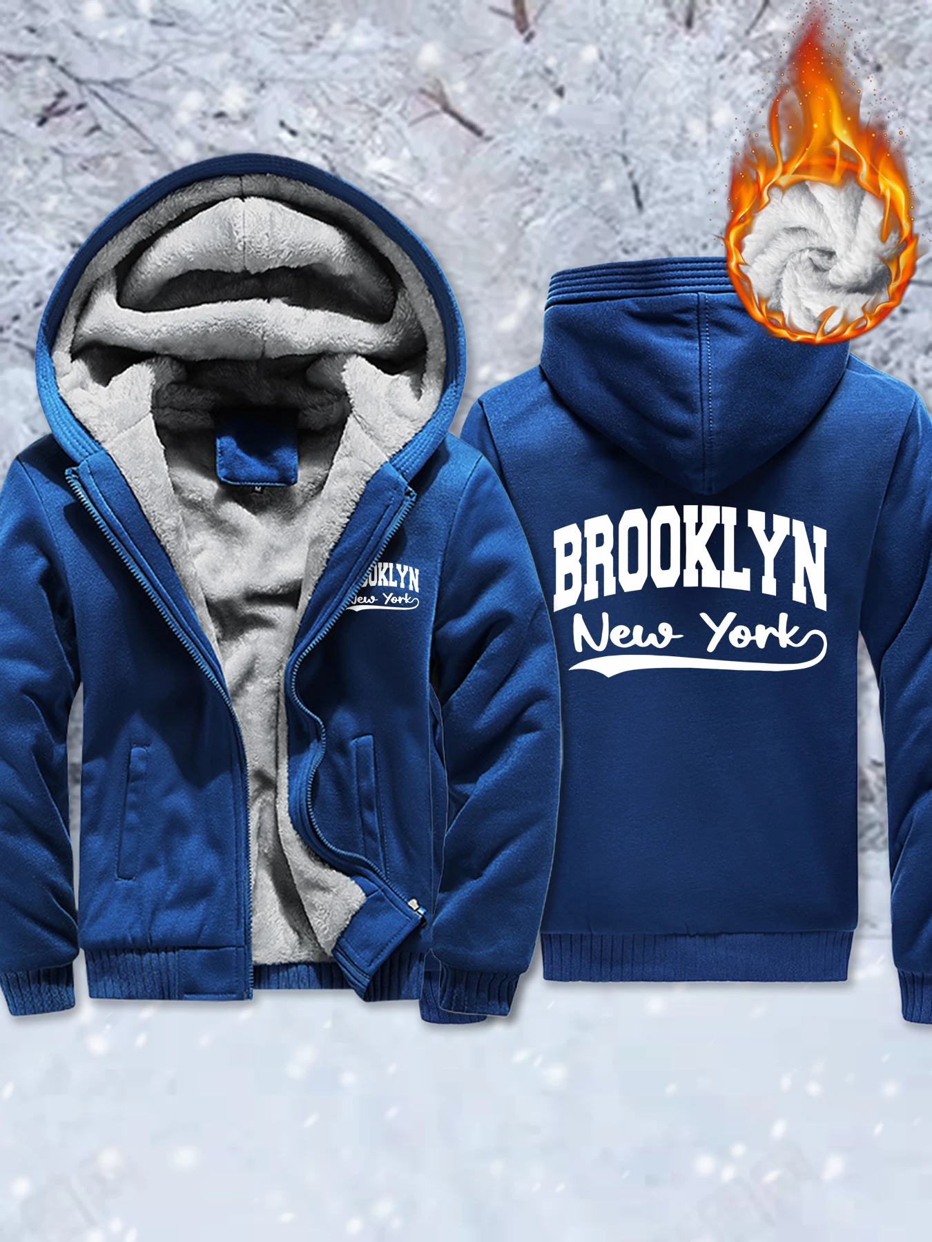 

New York Brooklyn City Prints Men Thicken Jackets Winter Camouflage Coats Oversized Fleece Streetwear All-Match Zipper Hoodies