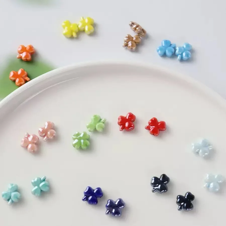 12mm Glück Gras Herz Form Keramik Perlen Porzellan Spacer Perlen Für Schmuck Machen DIY Handgemachte Armbänder Halskette Zubehör