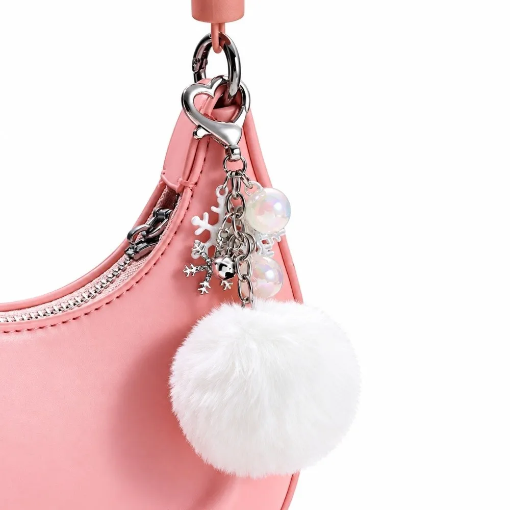 Stylish Soft Plush Fluffy Ball Keychain Snowflake Bell Cute Christmas Keychain Elegant Heart Clasp Bag Charm Holiday