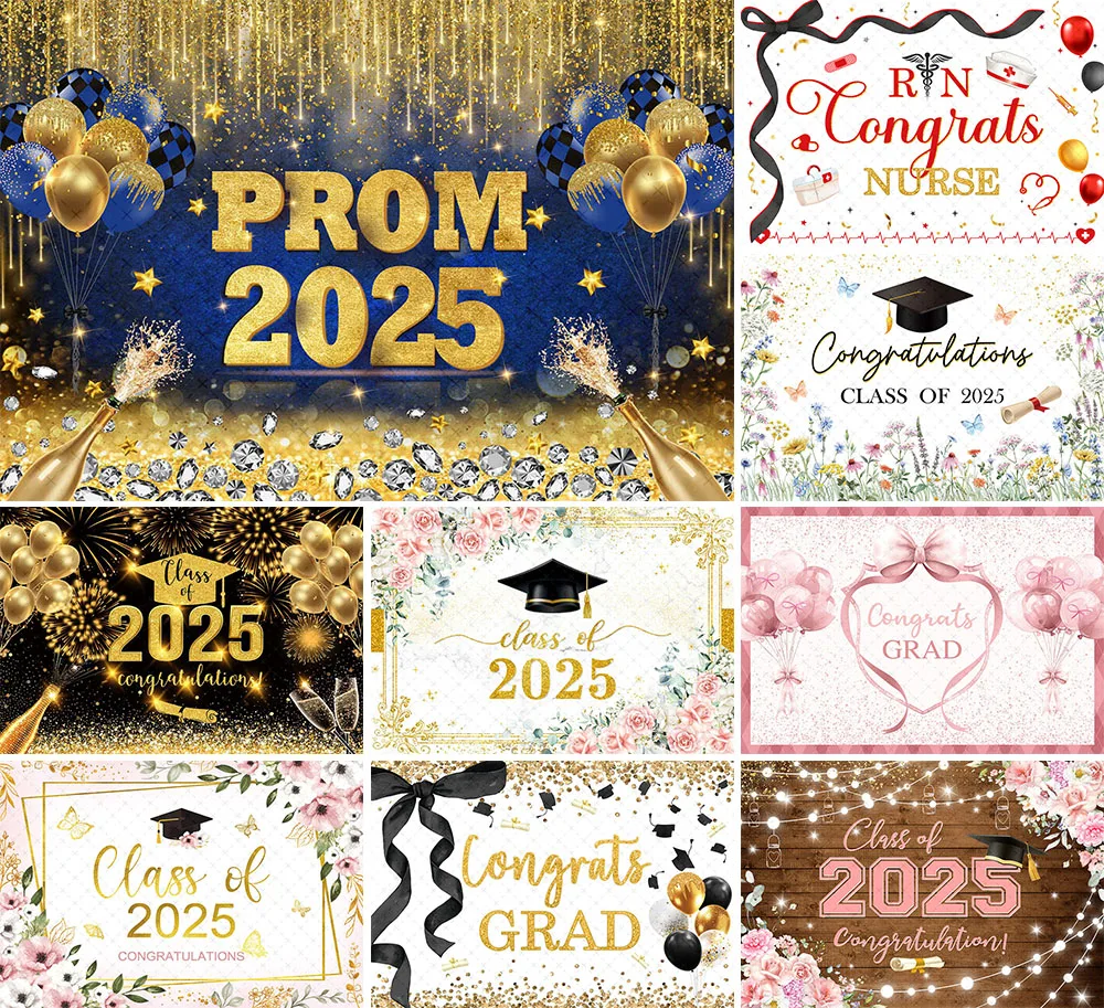 

Mehofond Photography Background Graduation Ceremony Congrats Hat Gold Glitter Class of 2025 Party Decor Backdrop Photo Studio