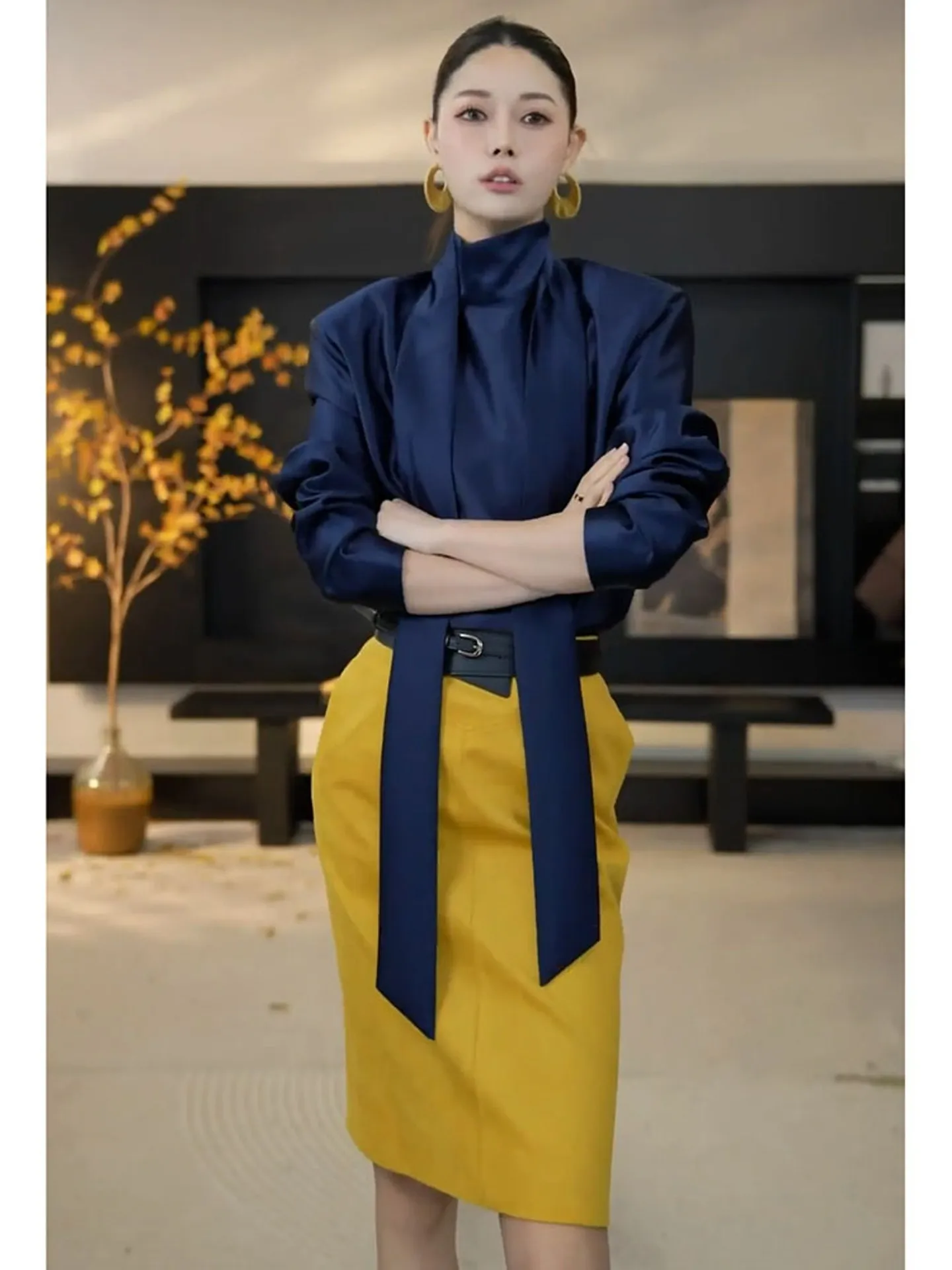 

Ele Korean Sle Winter Faion Set Glowing Lady lectual Knitted Sweater Long Sve High Collar Adult Women's Outfit