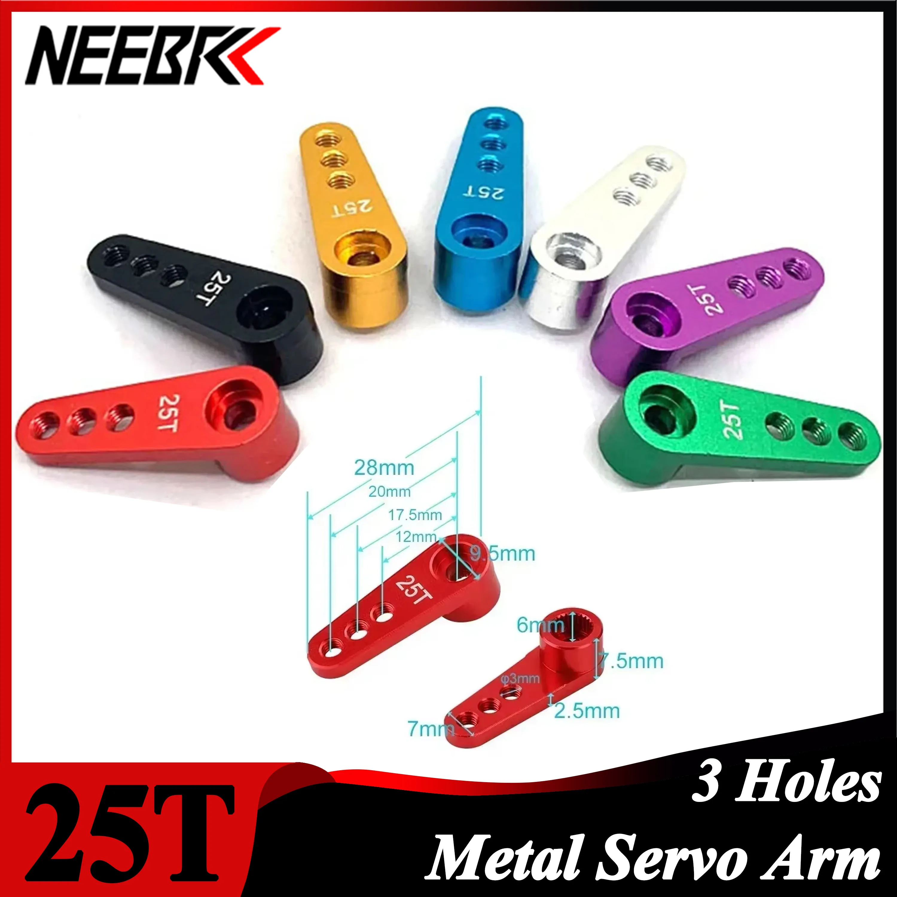 NEEBRC 25T Metal Servo Arm 3 Holes for 1/10 RC 21G 2KG 12KG 7KG Servo Car Boat Robot Wltoys Futaba HSP Axial SCX10 Accessories