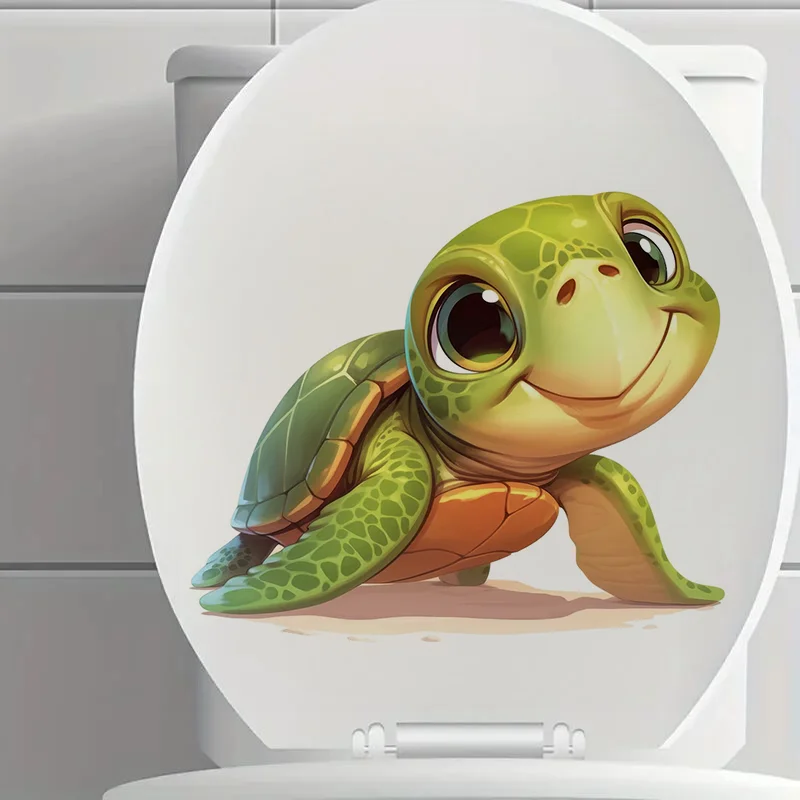 Cute Baby Turtle Toilet Stickers, Bright Wall for Home, Cabinet, Door,Decoration, Vinyl Car Decals, Art Wallpaper view 5