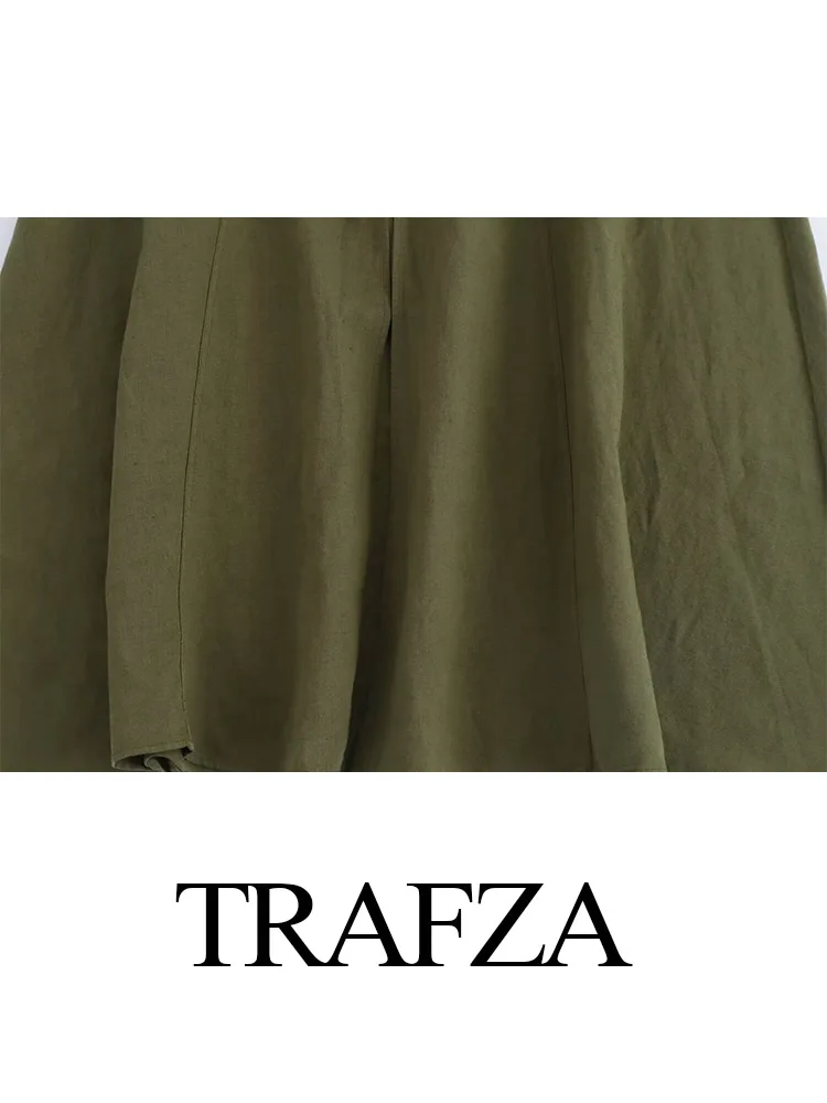 TRAFZA Women Summer Fashion Solid Linen-Blend Cape Zipper Skirt Female Chic Streetwear Elegant Slim Ankle Length A-Line Skirts