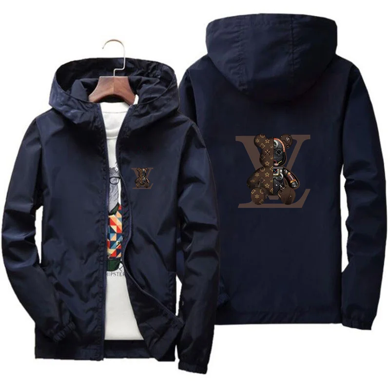 

Spring Autumn New Fashion Men Printed Zipper Hooded Jacket Windproof Waterproof Casual Coat Daily Outdoor Sportswear