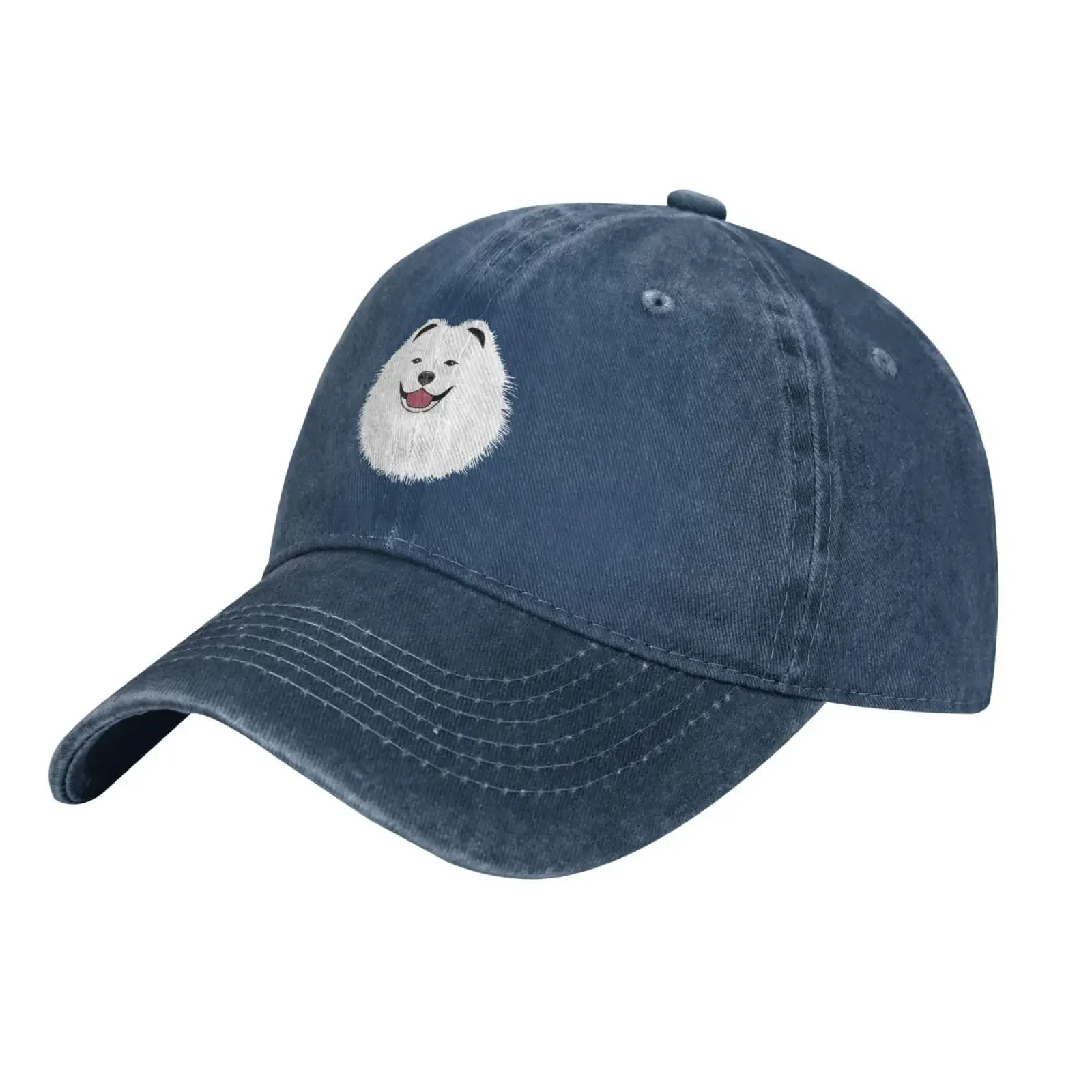 The Cute Samoyed Face Baseball Cap Denim Hat Washed Cotton Fashion Cap Unisex Adjustable Outdoor Sports