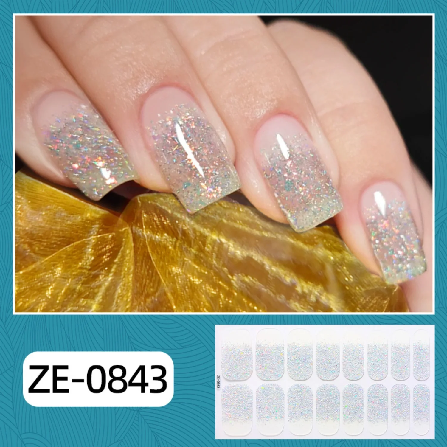 الخبز الحرة ملصقات الأظافر الجملة التدرج بريق ملصقات الأظافر بسيطة للماء مسمار ملصق كامل اللون بلون ملصق #6