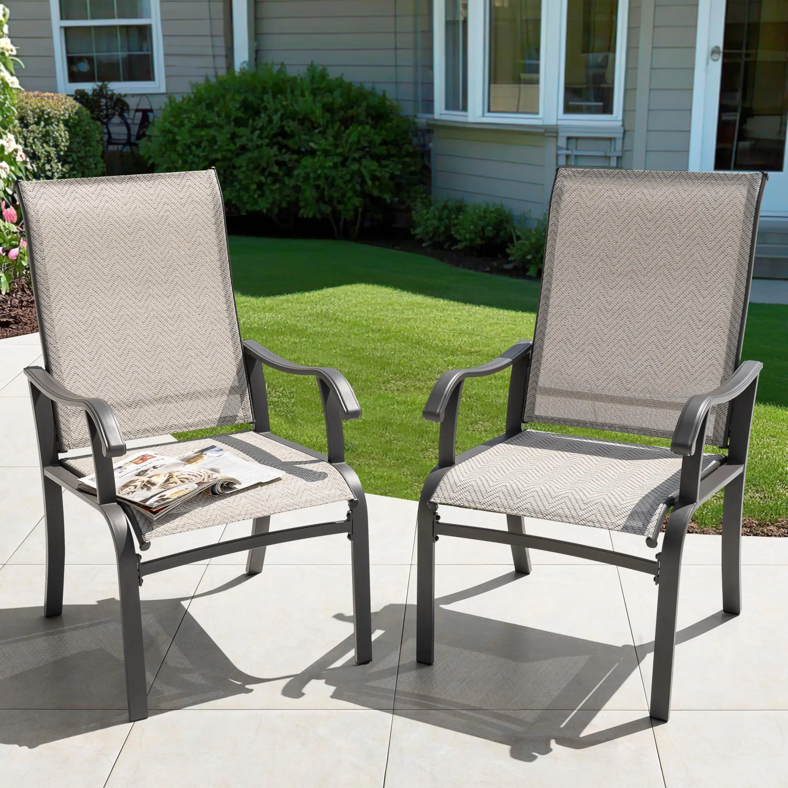 Patio Dining Chairs Set of 2, Outdoor Dining Chair with Powder-Coated Frame, All Weather Metal Dining Chairs with