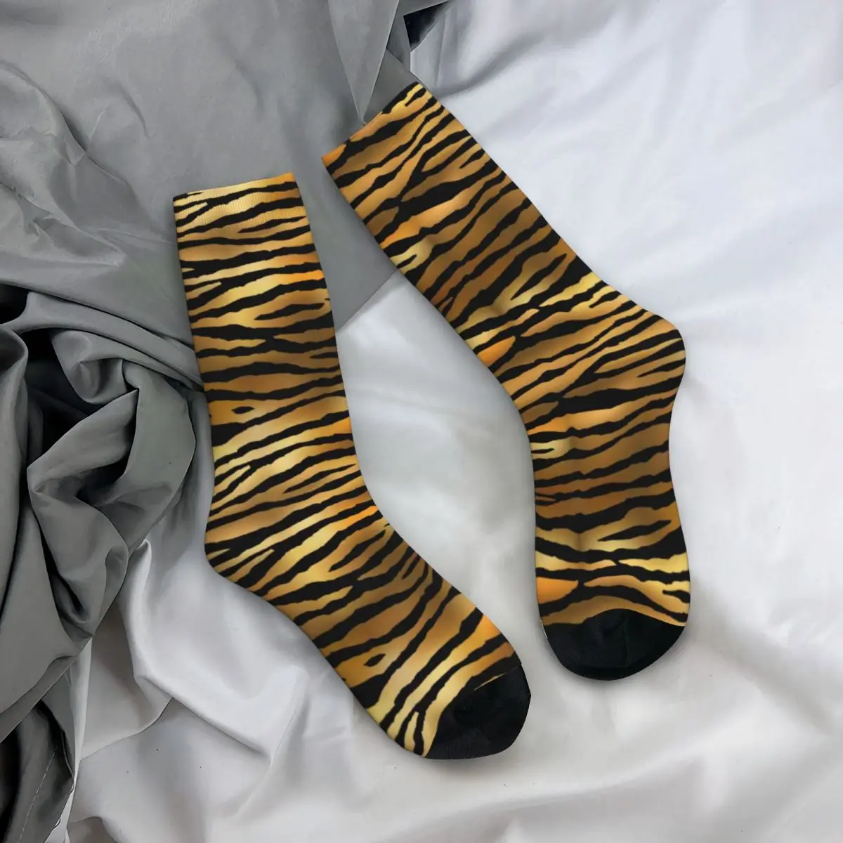 Tiger Print Pattern Stockings Ladies Gold Black Animal Jungle Socks Quality Leisure Socks Spring Running Anti-Slip Pattern Socks