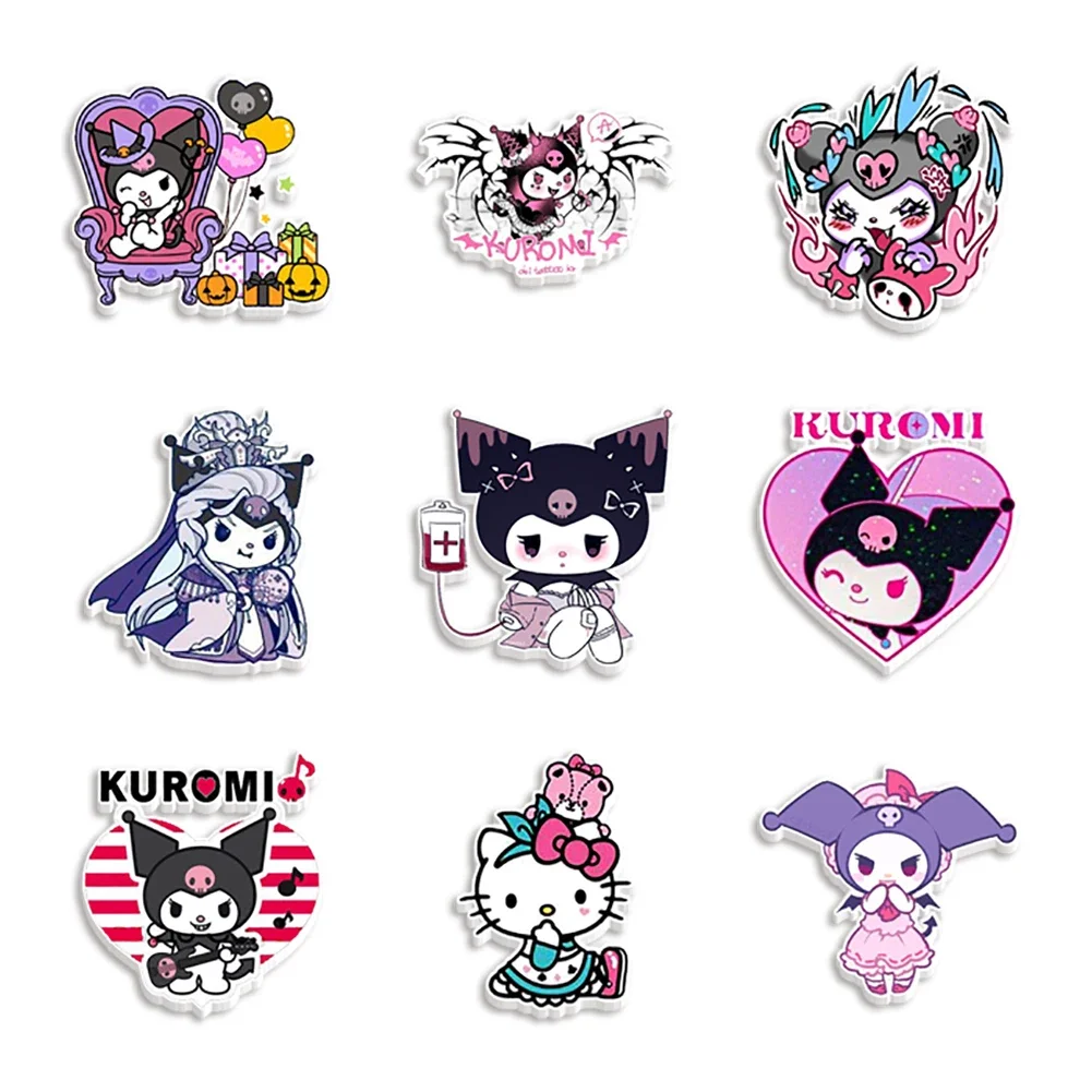 9pcs/set Mini Sanrio Charactors Halloween Horror Planar Resin Designs Crafts Hello Kitty My Melody Mixed Resin Sets