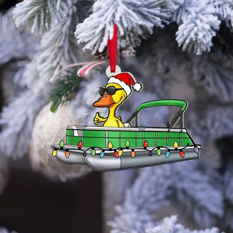 Christmas Tree Ornament Funny Duck Pontoon Boat Hanging Ornament For Home Holiday Party