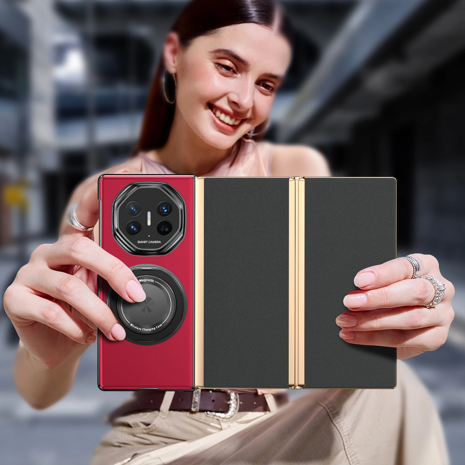 Funda protectora dura mate con tapa para Huawei Mate XT, diseño definitivo, soporte con anillo magnético, soporte giratorio 360 con vidrio templado