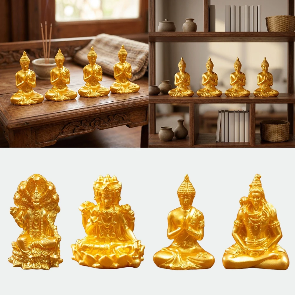 10Pcs Southeast Asian Gold‑toned Buddha Figurine Stylish Modern Style New Decor Home Yoga Room Table Shelf Desktop Ornament