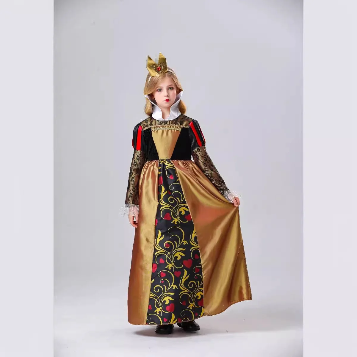 Alice im Wunderland Heart Queen Dr. Performance-Bühnenkostüm für Mädchen, Halloween-Outfit, chinesischer Hersteller, Frühling 2024