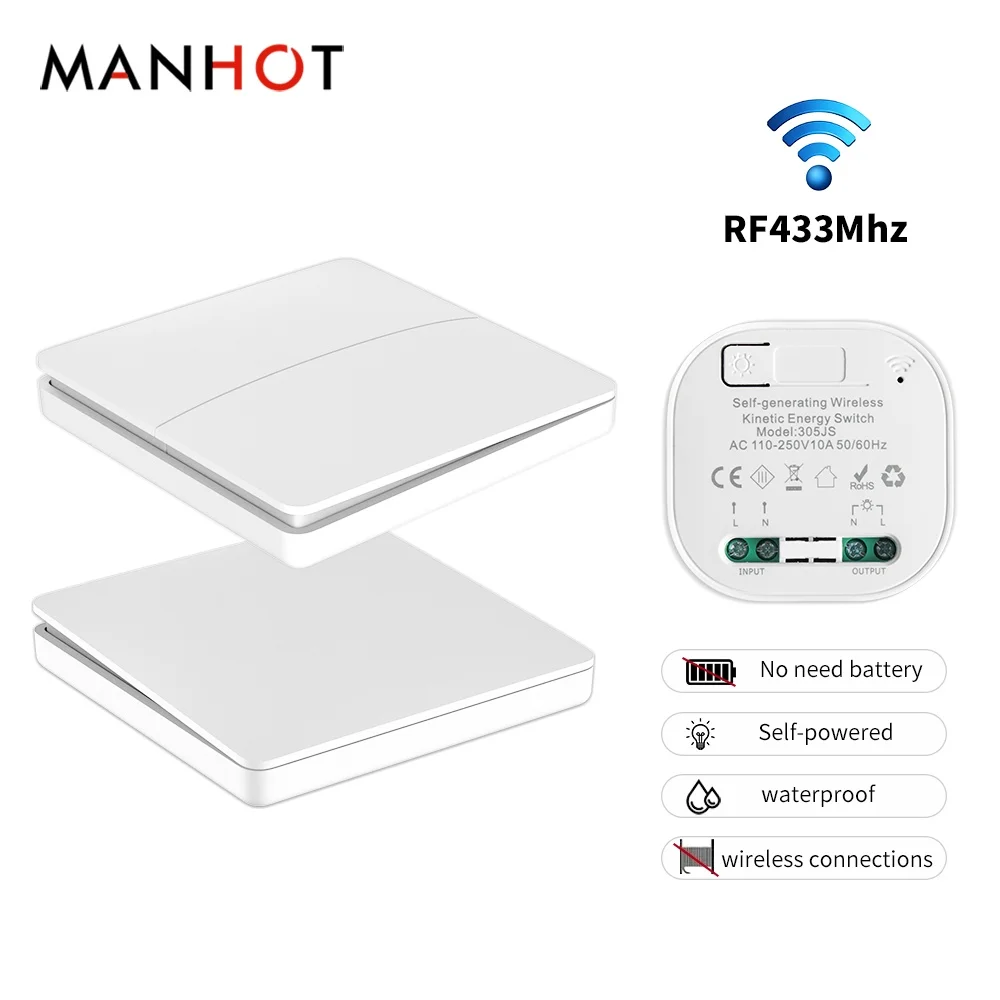 Smart Wireless Wall Switch Self-Powered no battery required Remote Control Push Botton Switch Panel Waterproof Light Switch