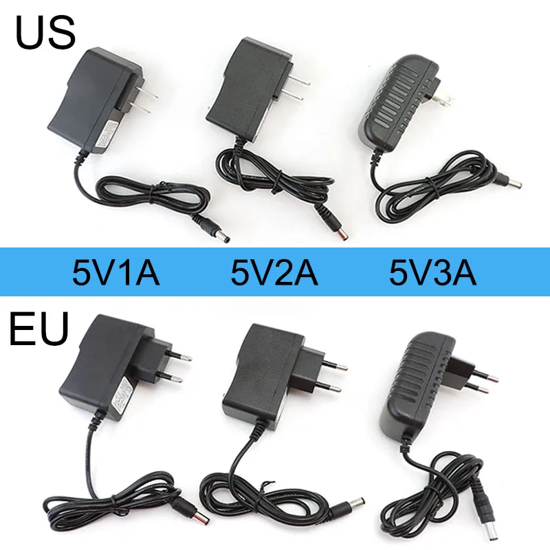 AC to DC 5V 1A 2A 3A 5V2A Power Supply Adapter EU US 1000mA 2000mA AC 100-240V Converter Charger for LED Strip 5.5x2.5mm C1