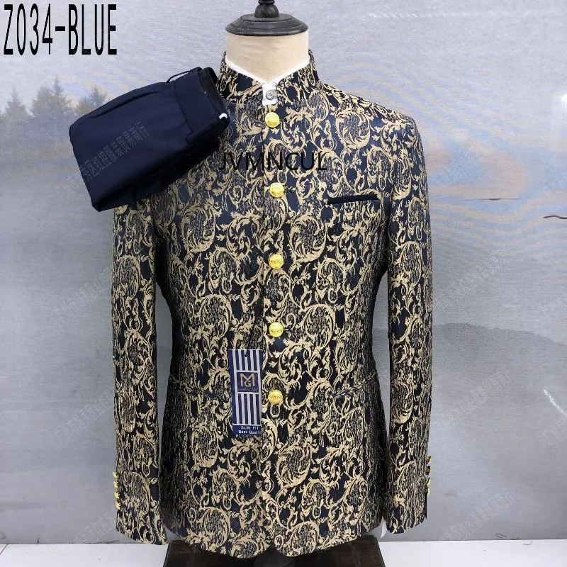 

2026 New Amazon Chinese Men's Embroidered Double-breasted Summer Wedding Suit Set Western-style Jacket Zhongshan Suit