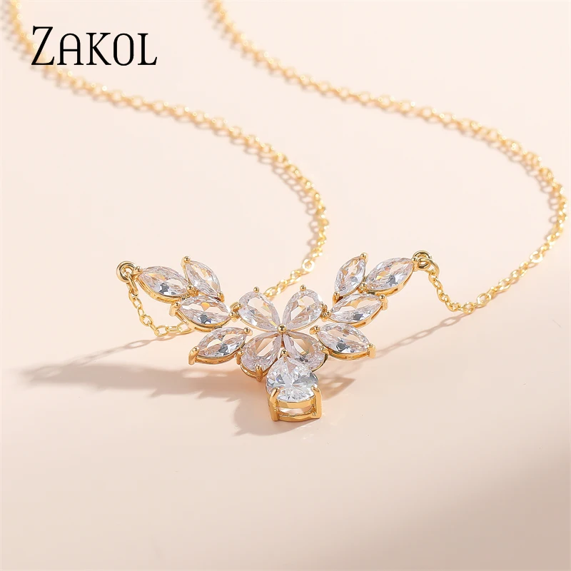 ZAKOL Luxury Clear AAA Cubic Zirconia Water Drop Pendant Necklaces White Gold Color Bridal Wedding Jewelry New Arrival NP5160