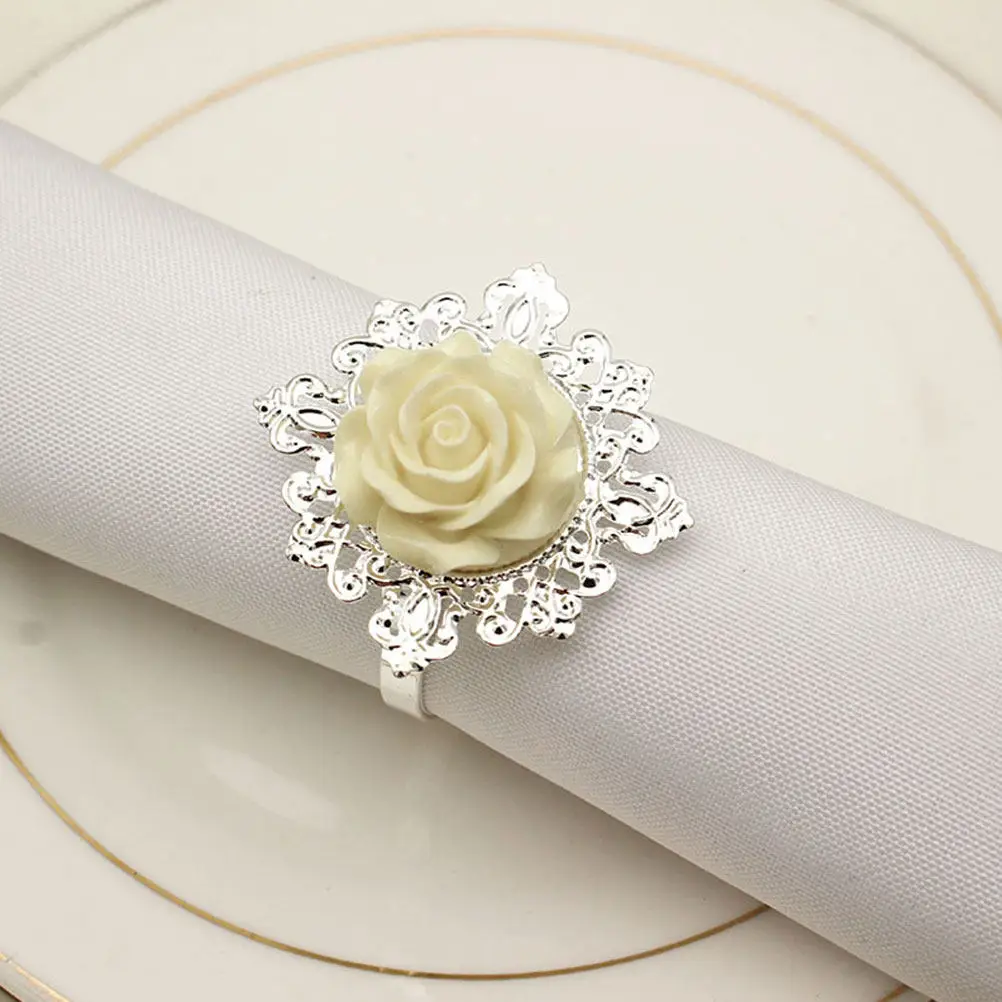 

Набор из 6 белых колец для салфеток в форме розы, изысканные декоративные кольца из сплава для дома, вечеринок, свадеб, украшения стола