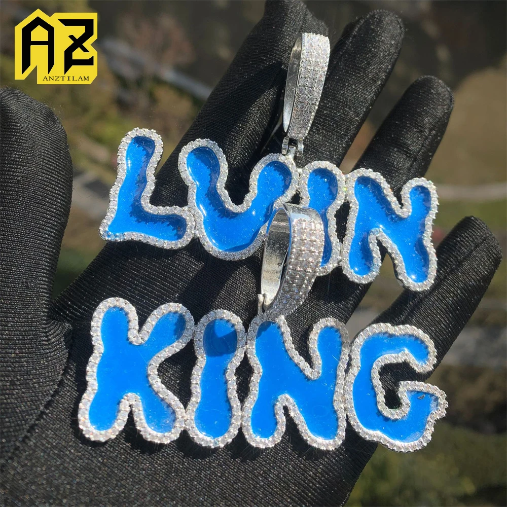 

Anztilam Blue Oil индивидуальное имя с буквами Iced Out кулон ожерелья для женщин и мужчин латунь панк хип-хоп имя кулон ювелирные изделия